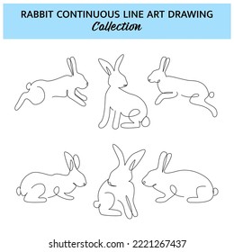 Set of rabbit line design. Bunny decorative elements drawn with one continuous line. Vector illustration of minimalist style on white background.