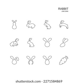 Set of rabbit line icons on white background, Vector Illustration