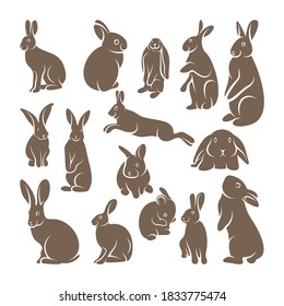 Set of rabbit logo template, vector illustration. Simple and creative design