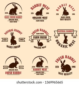 Set of rabbit meat labels. Design elements for logo, label, sign, badge, poster. Vector image