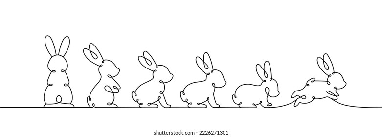Set of Rabbit one line drawing. Year of the Rabbit. Hare one line illustration. Vector illustration.