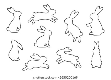 Conjunto de contornos de coelho em várias poses

