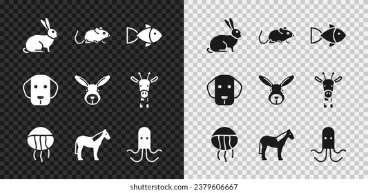 Juego de Conejo, Rata, Pescado, Jellyfish, Caballo, Octopus, Perro e ícono de cabeza. Vector