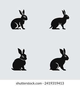 Set of Rabbit Silhouette easter bunnies logo, rabbit logo vector icon isolated.