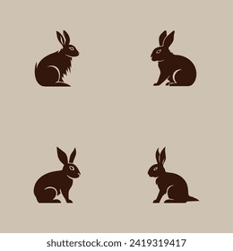 Set of Rabbit Silhouette easter bunnies logo, rabbit logo vector icon