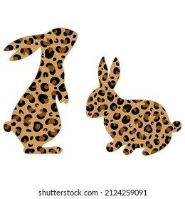 Set of rabbit silhouettes. Easter bunny leopard print. Silhouette rabbit leopard print. Good for posters, t shirts, postcards.