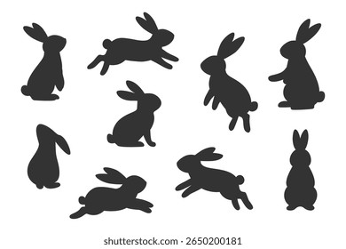 Set of rabbit silhouettes in various poses

