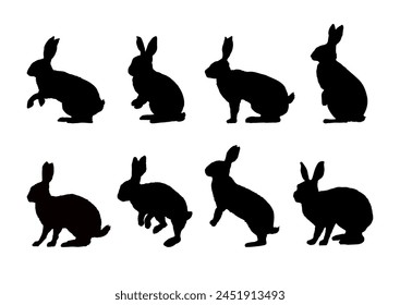 Set of rabbit silhouettes - vector illustration	