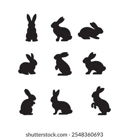 Set of rabbit silhouettes - vector illustration