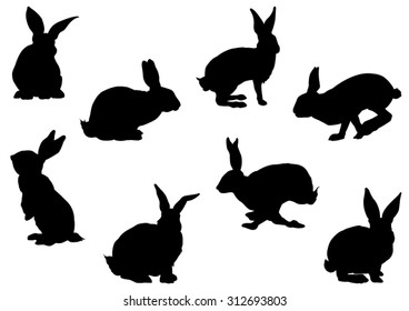 Set of Rabbit Silhouettes - Vector Image