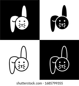 Set Rabbit zodiac sign icon isolated on black and white background. Astrological horoscope collection. Vector Illustration