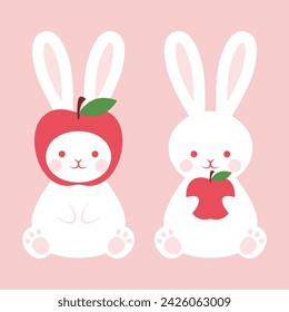 a set of rabbits with apples for banners, cards, flyers, social media wallpapers, etc.