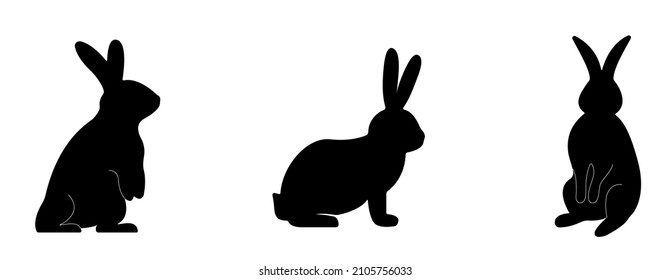 Set of rabbits black silhouette. Vector Illustration
