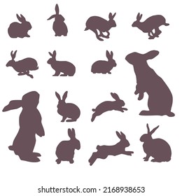 Set of rabbits and bunnies silhouettes (14 pieces)