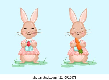 Kaninchen mit Karotten und Osterhasen mit Karotten.