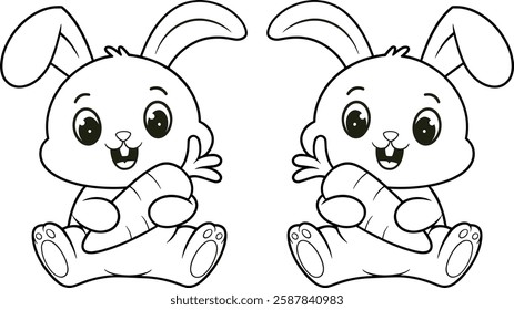 Set of rabbits coloring page for kids