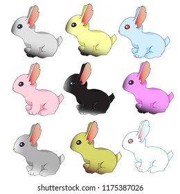 Set of rabbits of different colors