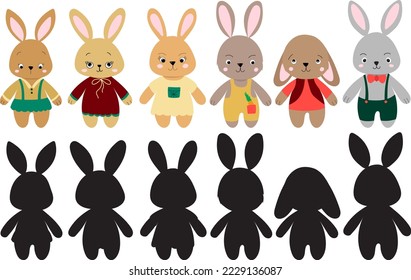 set of rabbits in flat style, isolated vector