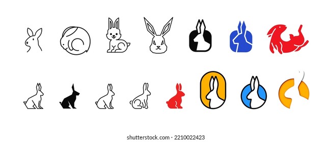 Set with rabbits and hares in simple and line style icon vector illustration isolated
