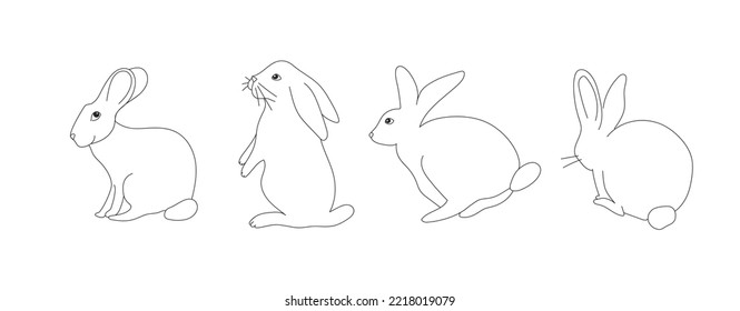 Set of rabbits illustration. Vector silhouette of a rabbit. Mid-Autumn Festival. Lovely background with hares. Funny rabbit.
