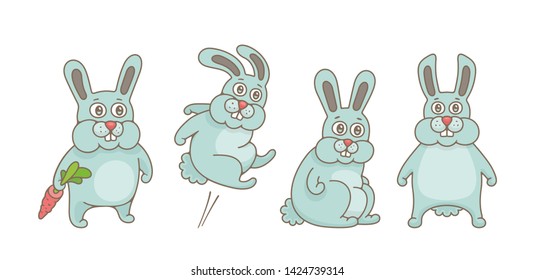 Set of Rabbits. isolated on white background