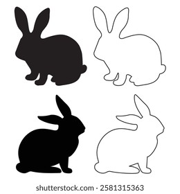 set of rabbits  silhouettes background design 