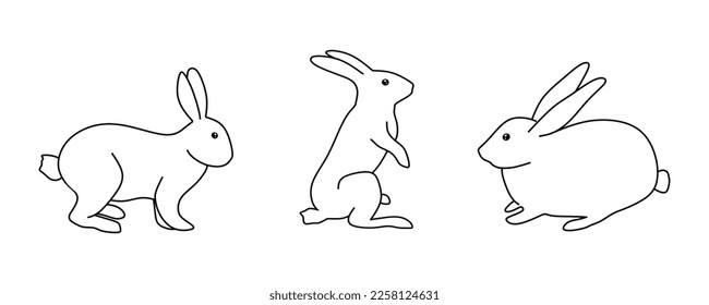 Set of rabbits sketch. Hand drawn Rabbit sketch collection. Hare linear illustration. Bunny in doodle style. Vector illustration