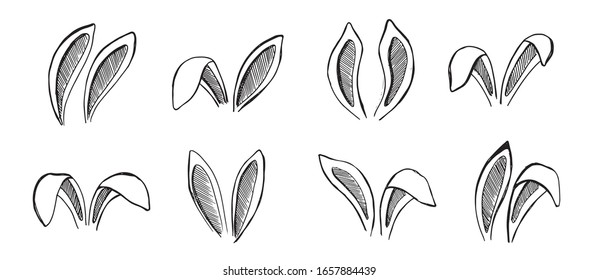 Set of rabbits's ears. Hand drawn illustration.