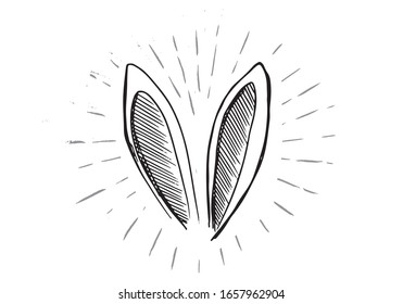 Set of rabbits's ears. Hand drawn illustration.
