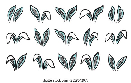 Set of rabbits's ears. Hand drawn illustration.	