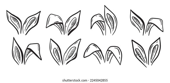 Set of rabbits's ears. Hand drawn illustration.	
