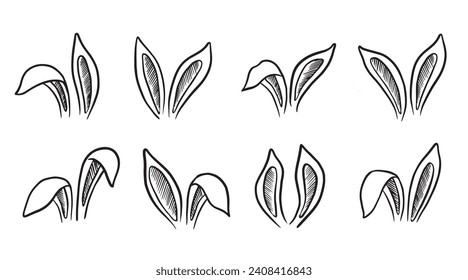 Set of rabbits's ears. Hand drawn illustration.	