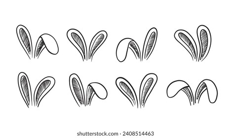 Set of rabbits's ears. Hand drawn illustration.	