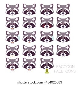 Set Of Raccoon Faces