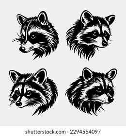 conjunto de logotipo del vector de la cabeza del mapache