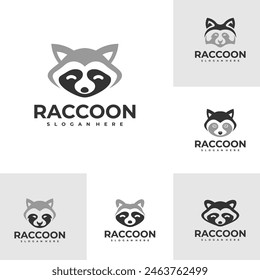 Conjunto de Plantilla de Vector de logotipo de mapache, conceptos de diseño de logotipo de cabeza de mapache creativo