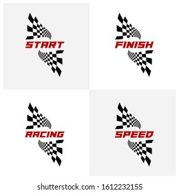 Set of Race flag logo icon, Racing logo concept, modern simple design illustration vector template, Creative design