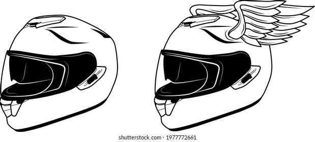 Set of the racer helmets. Design elements for logo, label, emblem, sign, badge. Vector illustration
