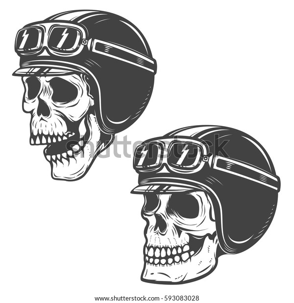 Set of racer skulls isolated on white
background. Design elements for logo, label, emblem, poster,
t-shirt. Vector
illustration.