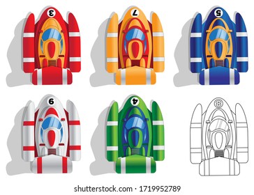 Set of racing boats. View from above. Isolated on white background. Vector illustration.