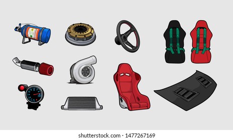 set of racing car accessories