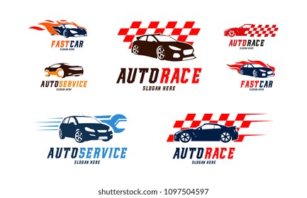 Set of Racing car Logo vector, Fast car Flame logo, Automotive Service Logo designs vector illustration