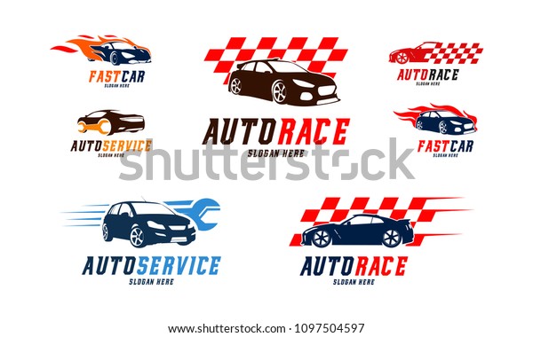 Set of Racing car Logo\
vector, Fast car Flame logo, Automotive Service Logo designs vector\
illustration