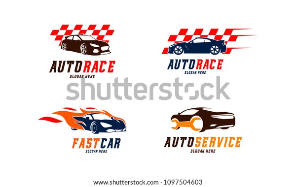 Set of Racing car Logo\
vector, Fast car Flame logo, Automotive Service Logo designs vector\
illustration