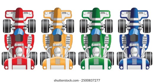 Set of racing cars. Pixel art. View from above. Isolated on white background. Vector illustration.