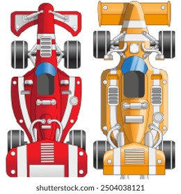 Set of racing cars. Pixel art. View from above. Isolated on white background. Vector illustration. 