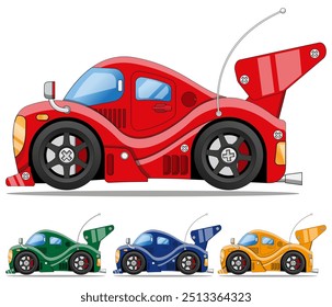 A set of racing cars. Side view. Isolated on white background. Vector illustration.