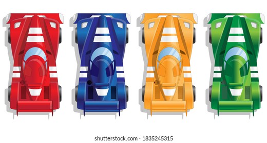 Set of racing cars. View from above. Isolated on white background. Vector illustration.