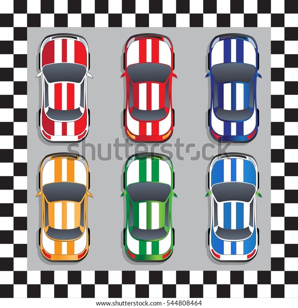 Set of racing cars. View from above. Vector\
illustration. 