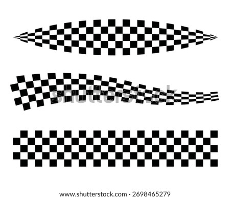 Set of racing checkered stripe patterns featuring tapered, wavy and straight designs.